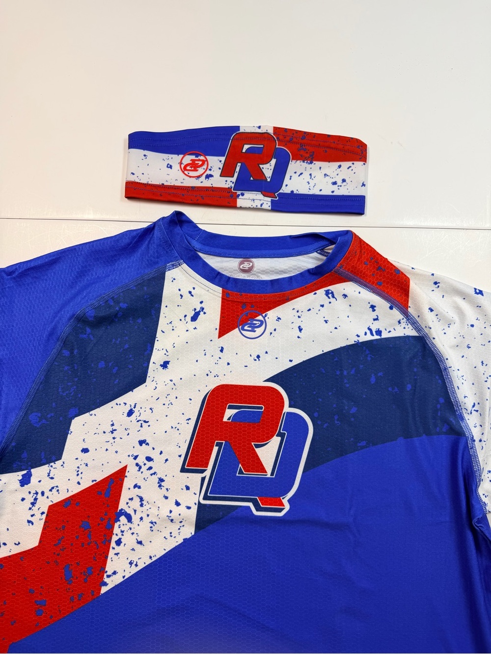 Dezuca Dominican Republic Blue Performance baseball Jersey w headband